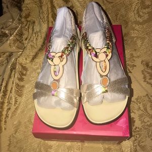 Alegria T-Strap Women’s Sandal, Gold multi, Sz. 38 (US 8-8.5)